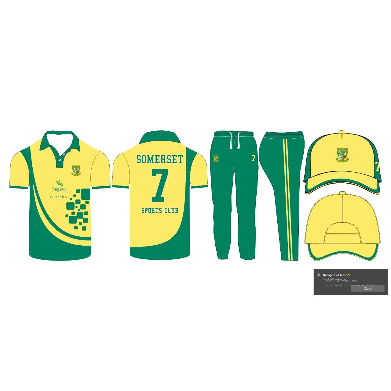 Customized Cricket Uniform Kit Jersey Shirt Trouser Cap Yellow Green 3 Piece Set