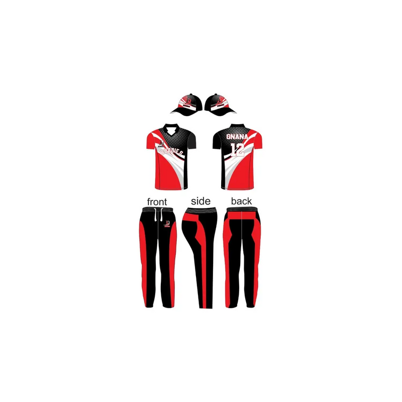 Customized Cricket Uniform With Team And Player Name And Number - Black Silver Red - Custom Cricket Wear 3PC Full