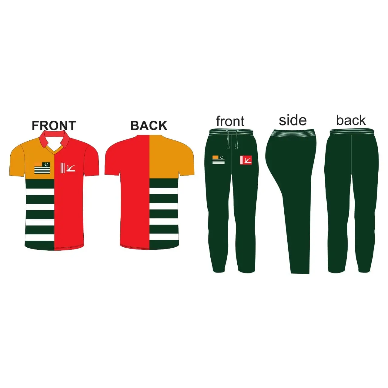 Customized Cricket Uniform - Yellow Orange And Green - Custom Cricket Wear 2PC Full