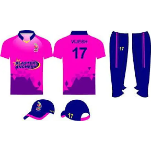 Customized Pink & Blue Cricket Uniform - Shirt Trouser & Cap - Custom Cricket Wear 3PC Full