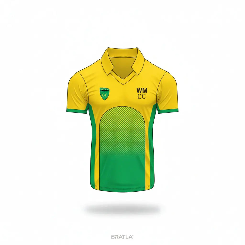 Customized Sublimation Cricket Uniform Jerseys Kit MW CC Yellow Green Black 2 Piece Set - TeamWear