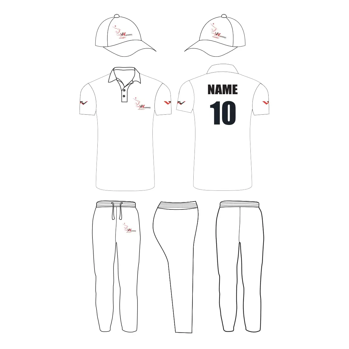 Customized White Test Cricket Uniform With Name And Number - Custom Cricket Wear 3PC Full