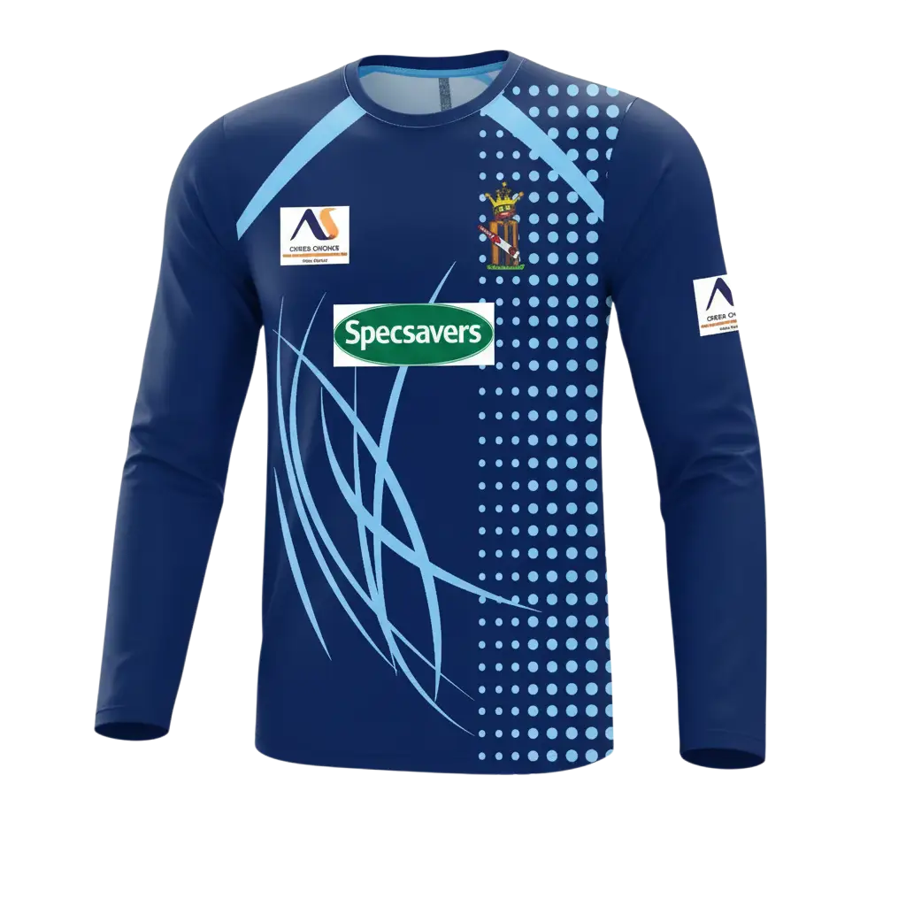 Full Sublimated Jersey Trouser Blue Kit Round Neck Design 2 Piece Set - Custom Cricket Wear 2PC Full