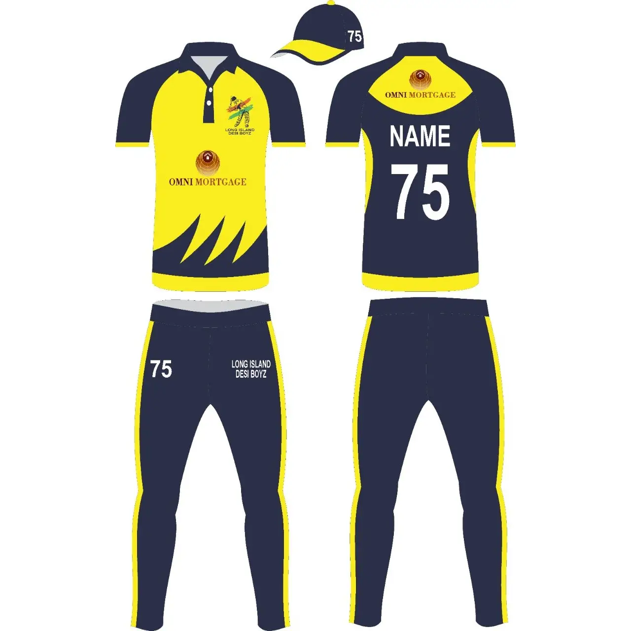 Full Sublimation Sports Uniform Kit Blue & Yellow - S-XL - Custom Cricket Wear 3PC Full