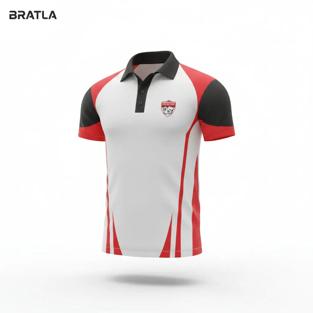 Fully Customizable Cricket Uniform With Name And Number - White Red Black 2 Piece Set - TeamWear