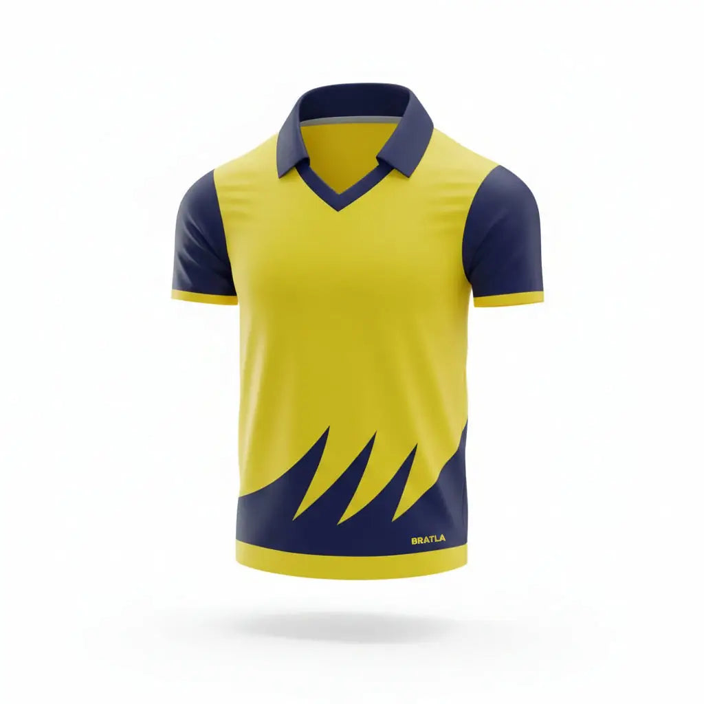 Fully Customized Cricket Shirt Trouser And Cap - Yellow And Blue 3 Piece Set - TeamWear