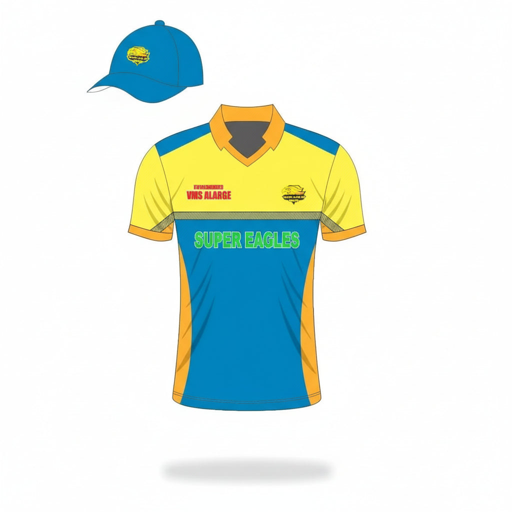 Cricket Kits Jersey Trouser & Cap Super Eagles Blue Yellow & Gold