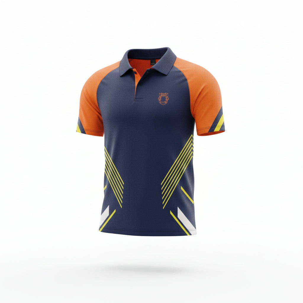 Cricket Custom Made Uniform Dark Navy Orange Jersey Trouser Cap 3 Piece Set