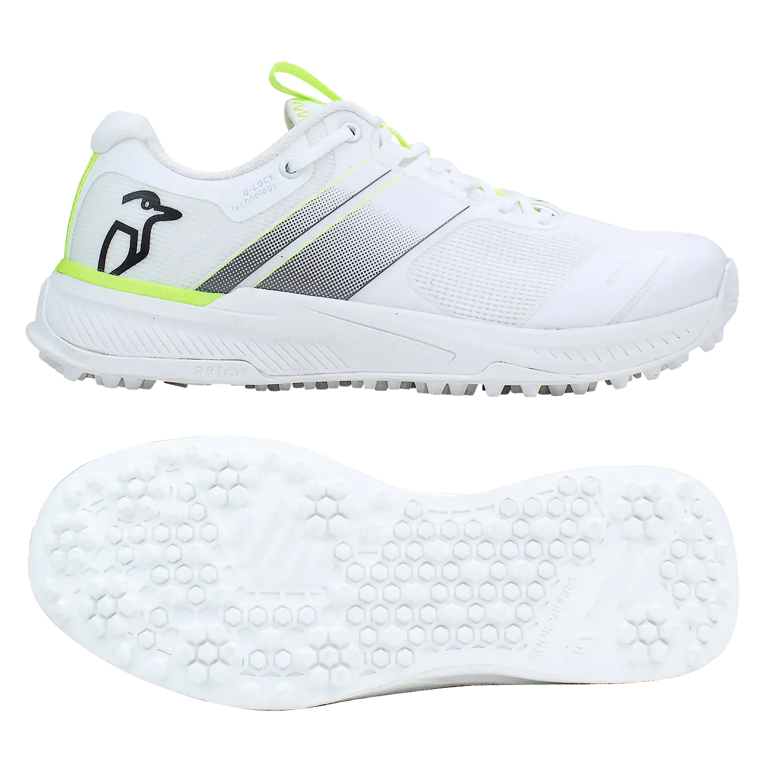 Kookaburra KC Players Rubber Sole Cricket Shoes - US 9 / White/Lime - FOOTWEAR - RUBBER SOLE