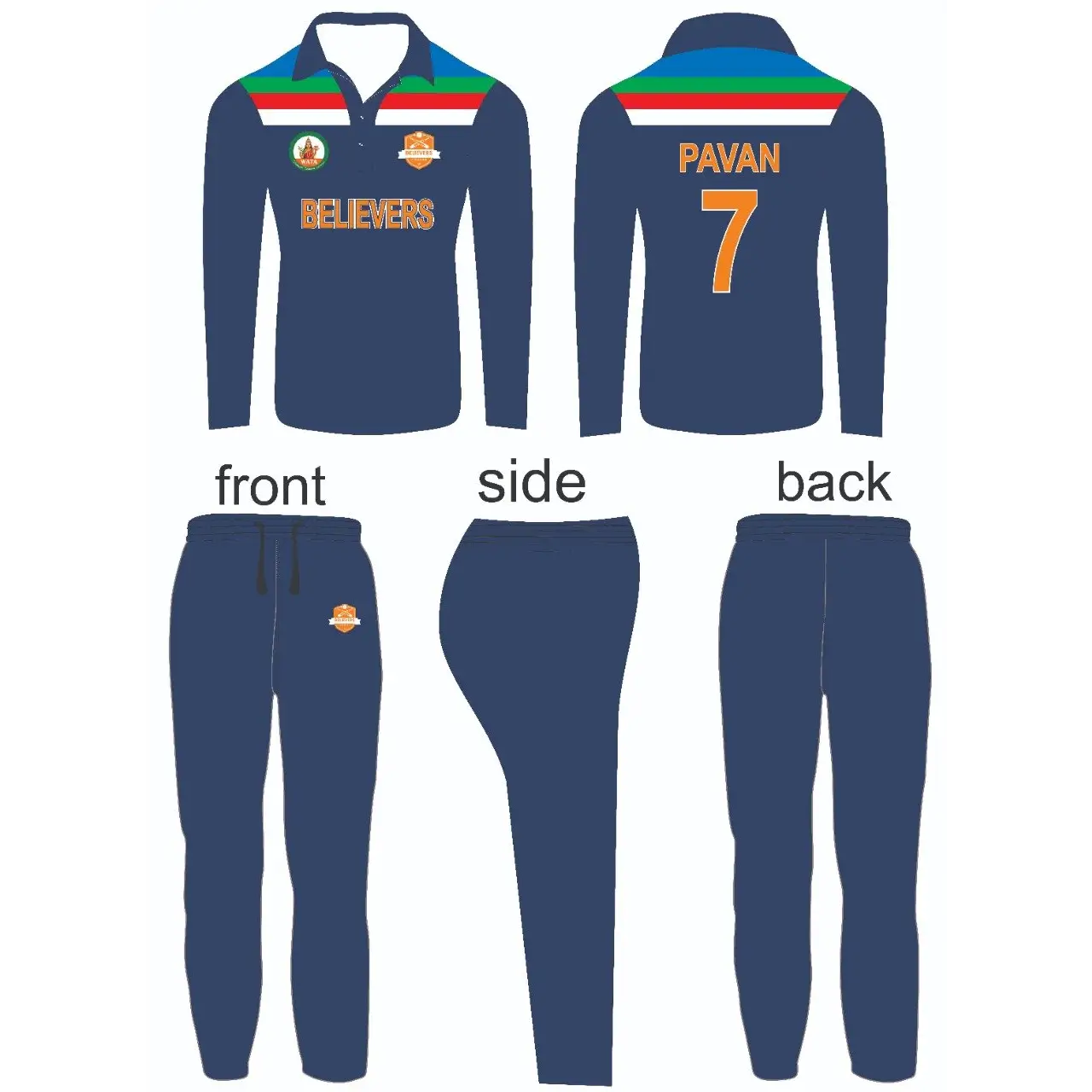 Sports Jersey and Trouser Blue Retro Design Fully Customizable - S-XL - Custom Cricket Wear 2PC Full