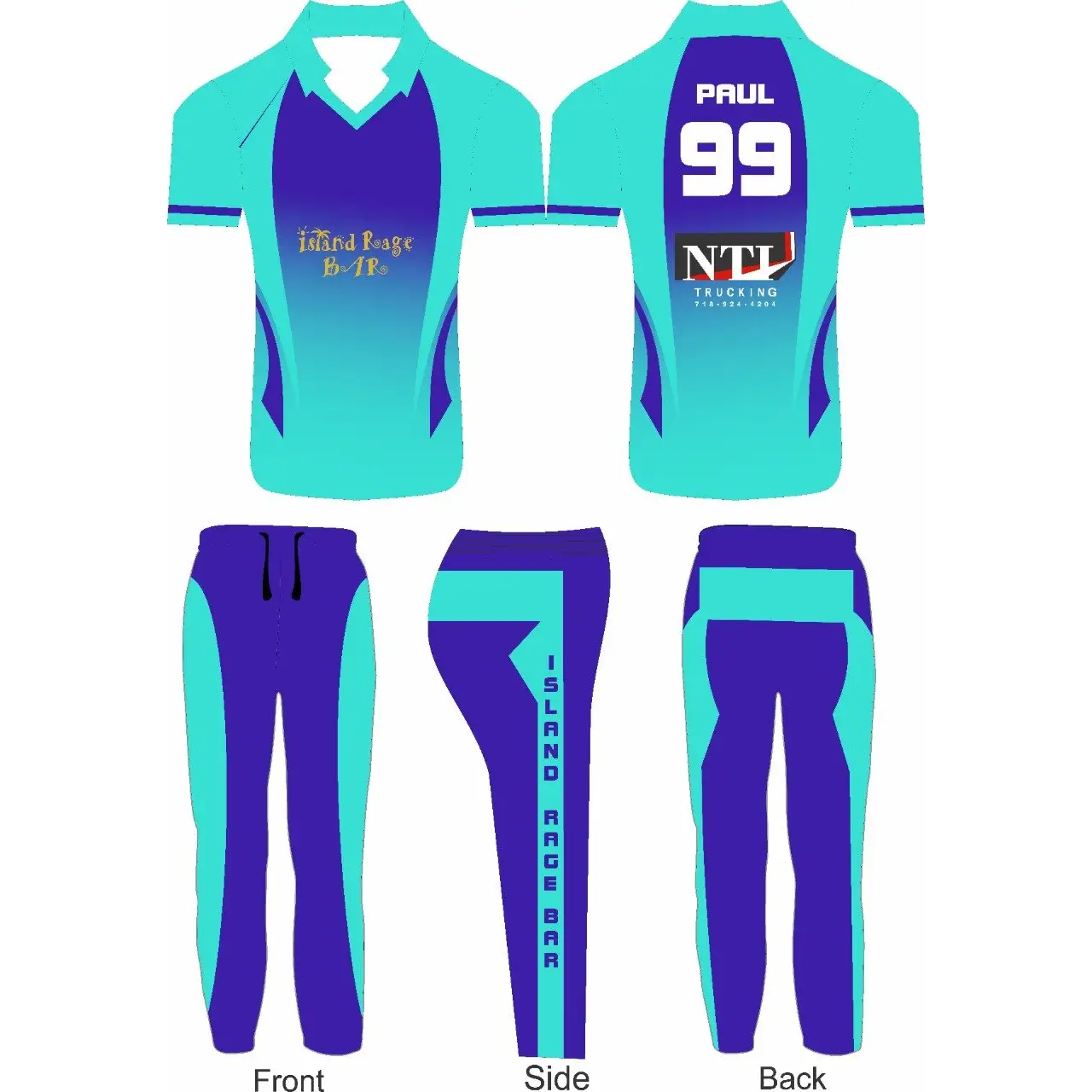 Sports Jersey Trouser Kit Blue & Light Blue Simple Clean Design - S-XL - Custom Cricket Wear 2PC Full