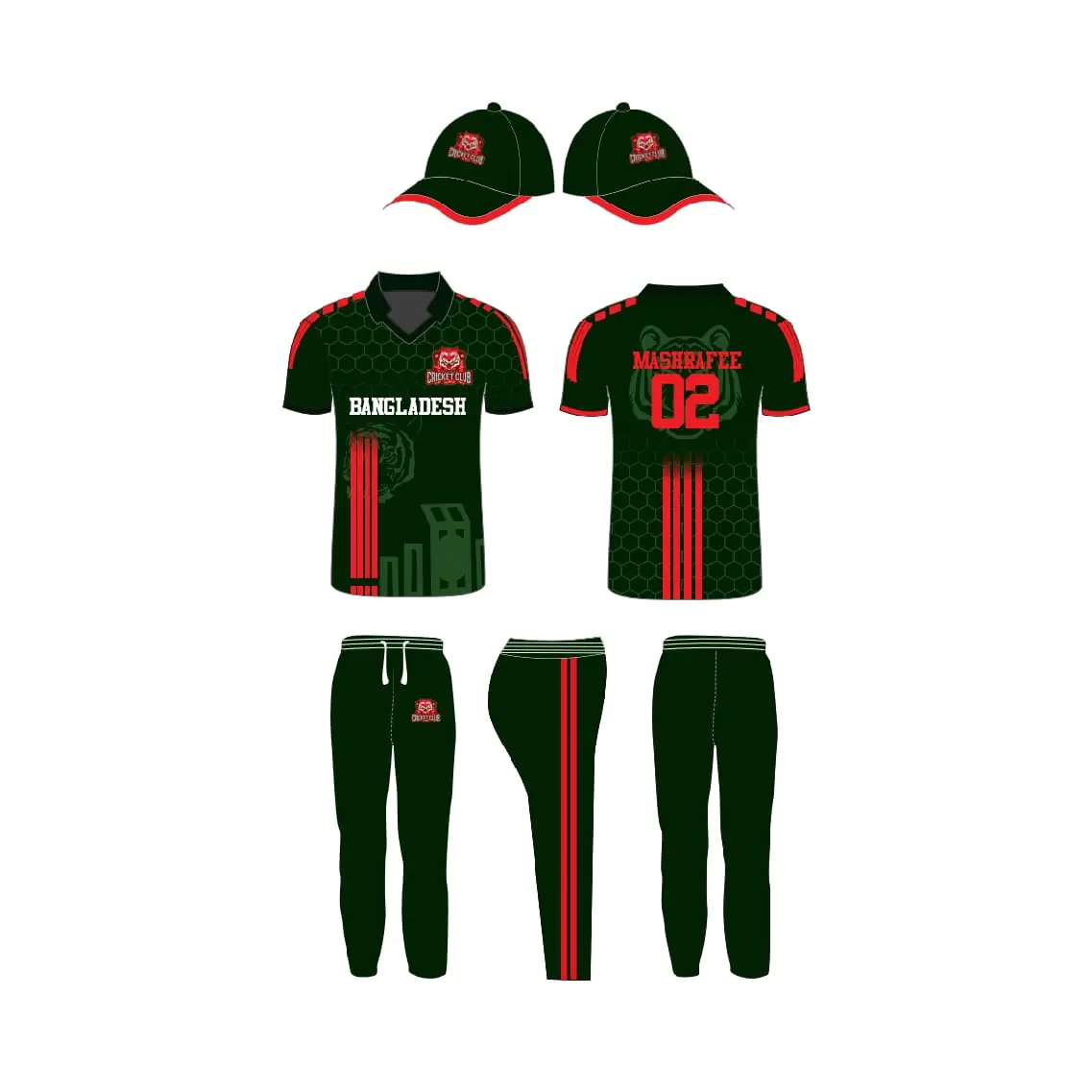 Bangladesh Cricket Uniform Fully Customizable With Player Name And Number - Custom Cricket Wear 3PC Full