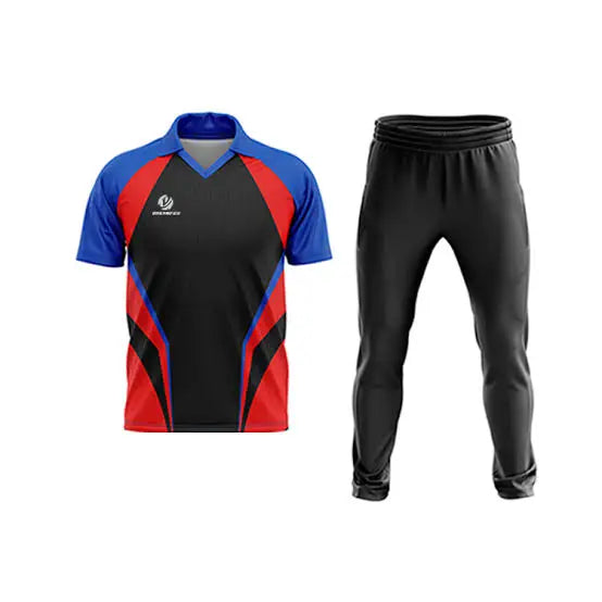 Black Blue And Red Cricket Shirt And Gray Trouser - Custom Cricket Wear 2PC Full