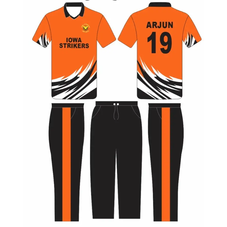 Black & Orange Cricket Uniform Fully Customizable With Name And Number 3 Piece Set - Custom Cricket Wear 3PC Full