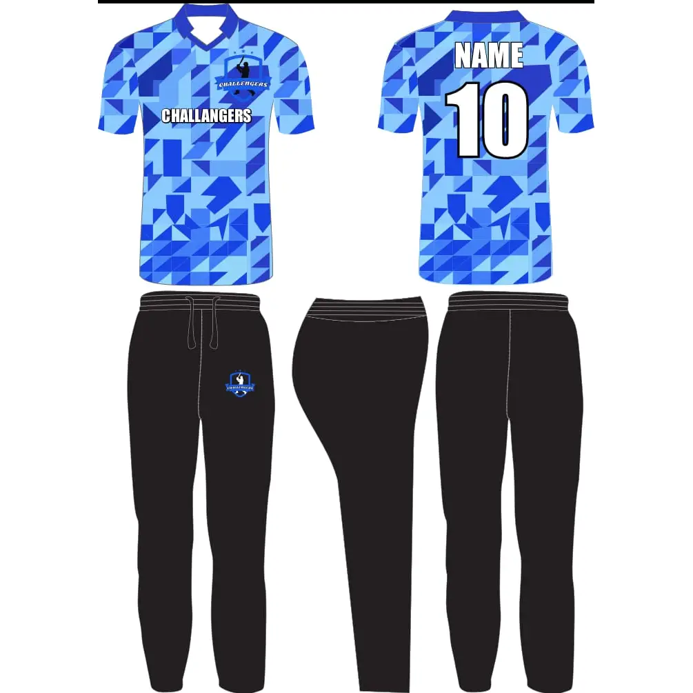 Blue And Black Cricket Shirt And Trouser Fully Customizable With Name And Number - Custom Cricket Wear 2PC Full