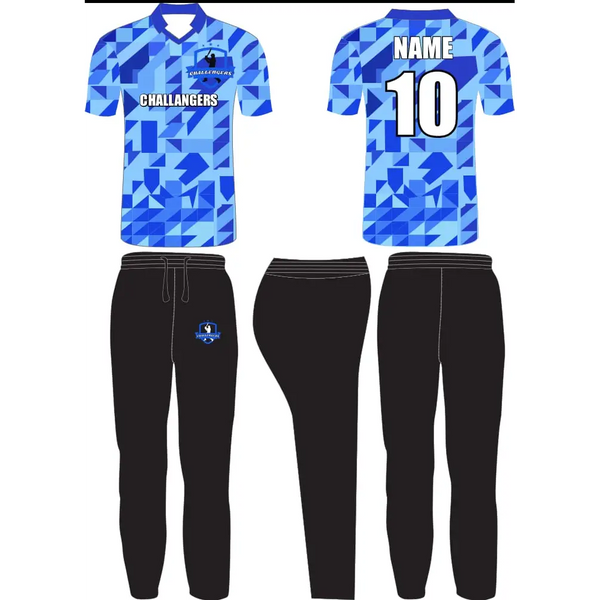 Blue And Black Cricket Shirt And Trouser Fully Customizable With Name And Number - Custom Cricket Wear 2PC Full