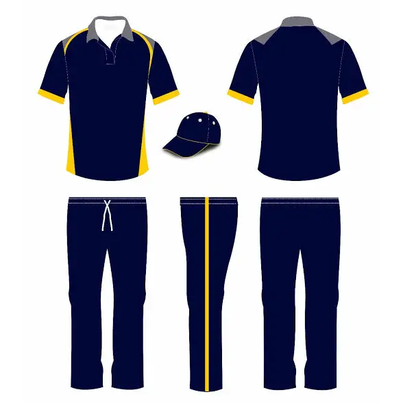Blue And Yellow Cricket Shirt Trouser And Cap - Custom Cricket Wear 3PC Full