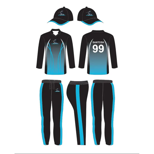 Blue & Black Cricket Uniform Fully Customizable With Name And Number - Custom Cricket Wear 3PC Full