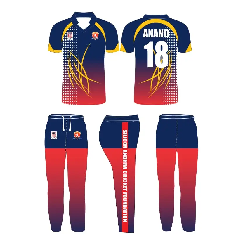 Blue & Red Cricket Uniform Fully Customizable 2 Piece Set - Cricket ...