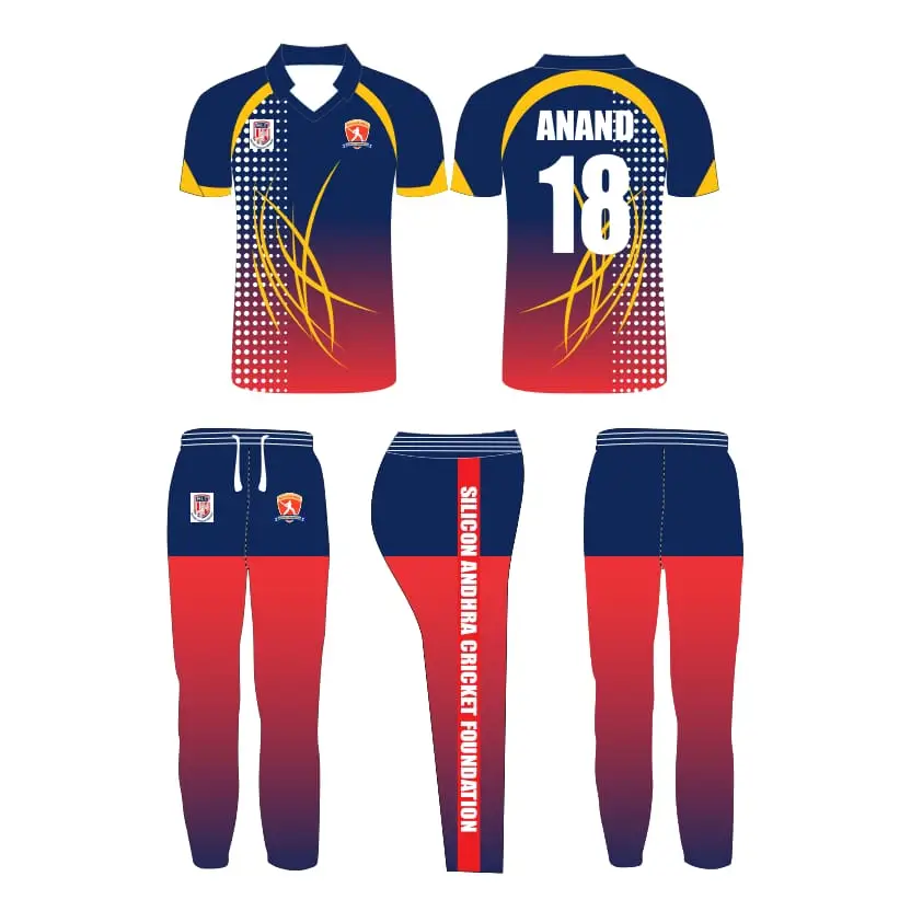 Blue & Red Cricket Uniform Fully Customizable 2 Piece Set Cricket