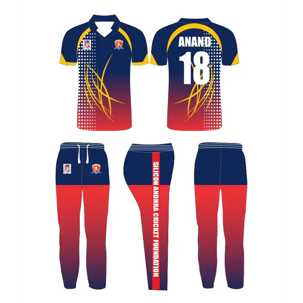 Blue & Red Cricket Uniform Fully Customizable - Custom Cricket Wear 2PC Full