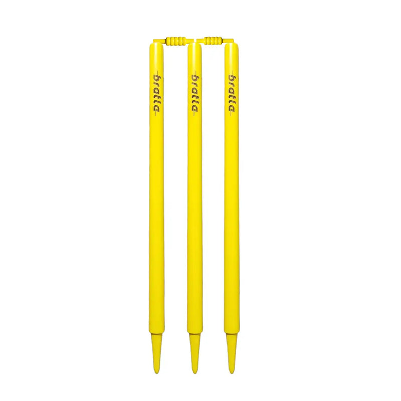 Bratla Cricket Stumps Wicket Neon Yellow High Quality Wooden Stumps Pack of 3 - STUMPS & BAILS