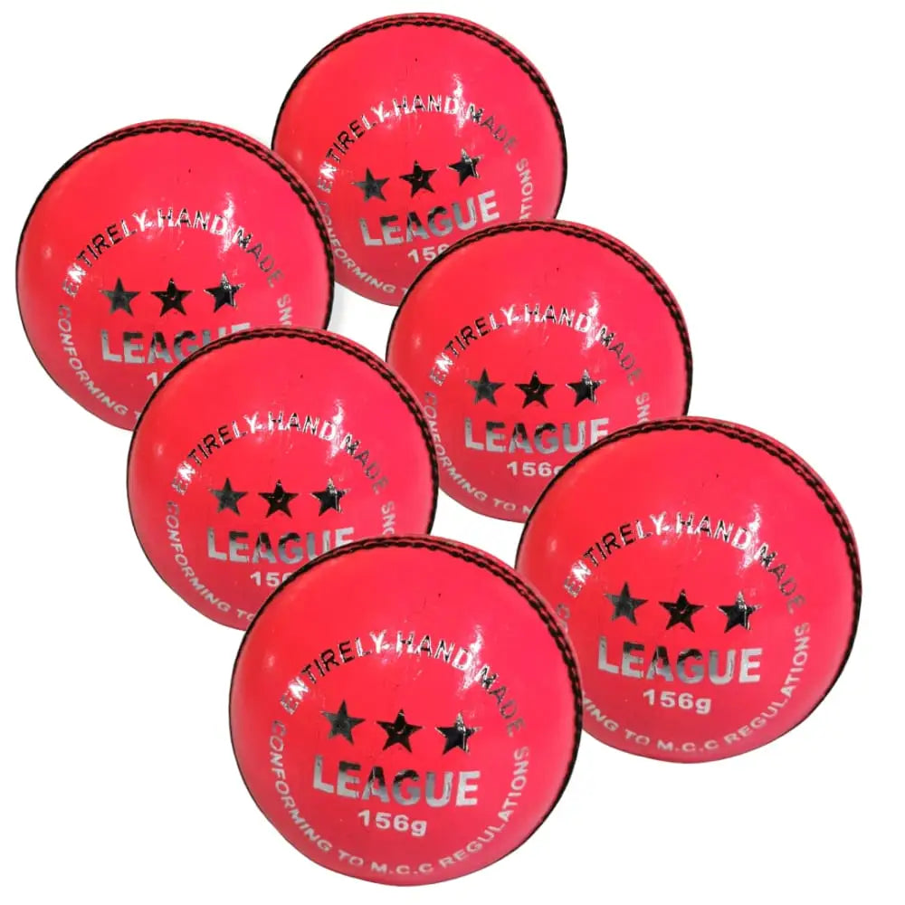 Bratla League Cricket Ball Leather Hard Ball Hand Stitched Pack of 6 Senior - Pink - BALL - 4 PCS LEATHER