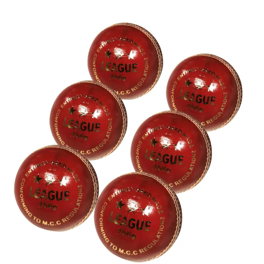 Bratla League Cricket Ball Leather Hard Ball Hand Stitched Pack of 6 Senior - Red - BALL - 4 PCS LEATHER