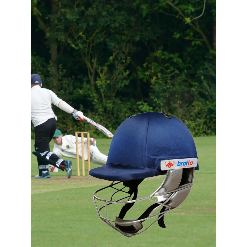 Bratla Pro Cricket Helmet Navy Blue with Extra Padding Neck Guard and