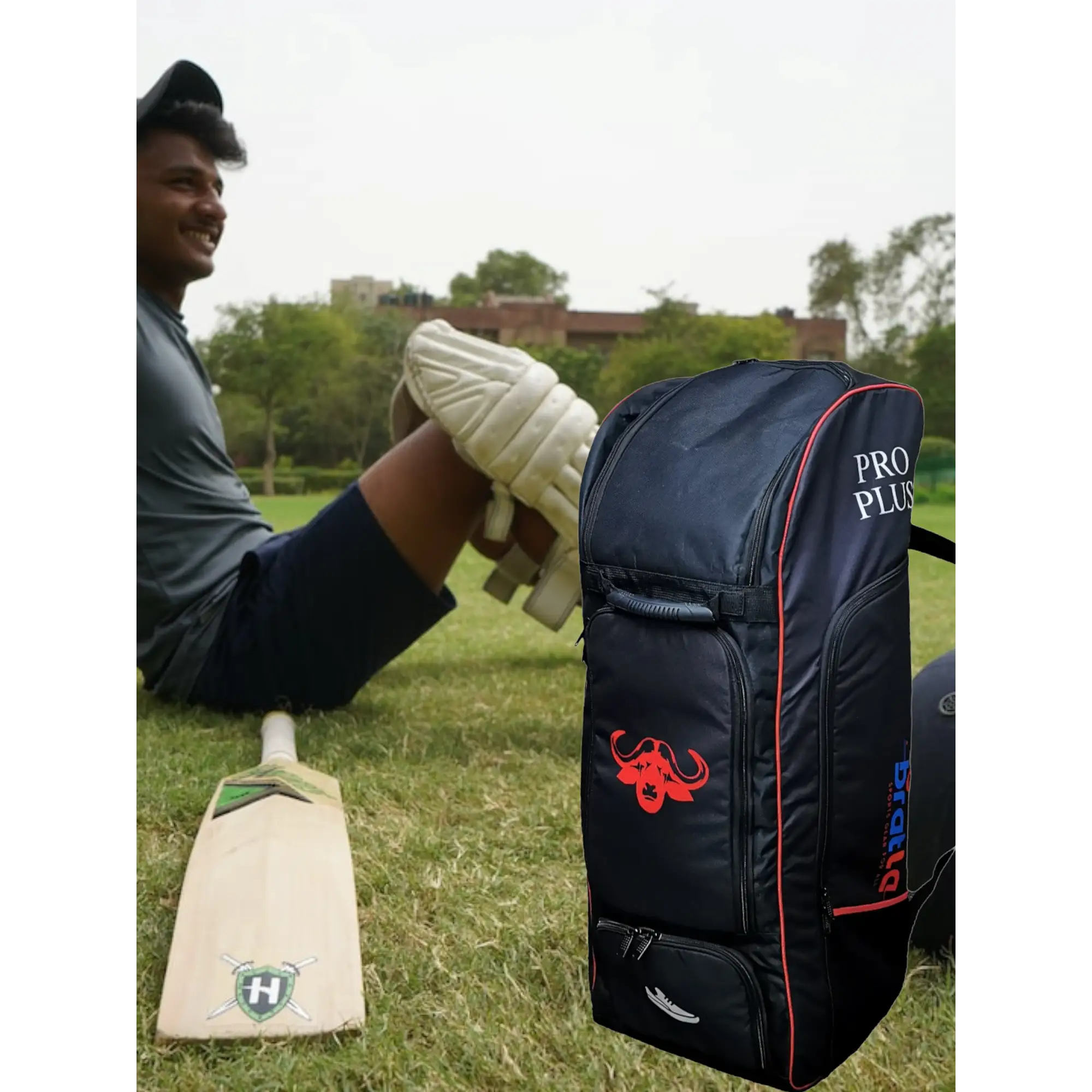 Bratla Pro Plus Cricket Kit Bag Duffle for Full Size Kit with 6 Pockets Black/Red - BAG - PERSONAL