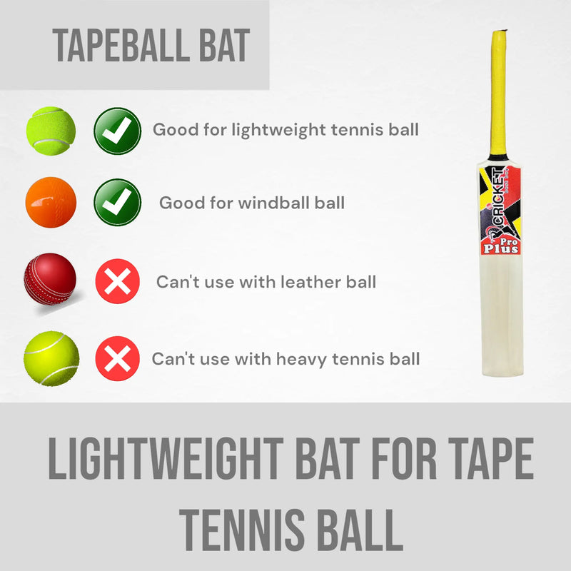CBB Pro Plus Cricket Bat For Softball Tape Tennis Ball Lightweight Thick Edges Men - BATS - SOFTBALL