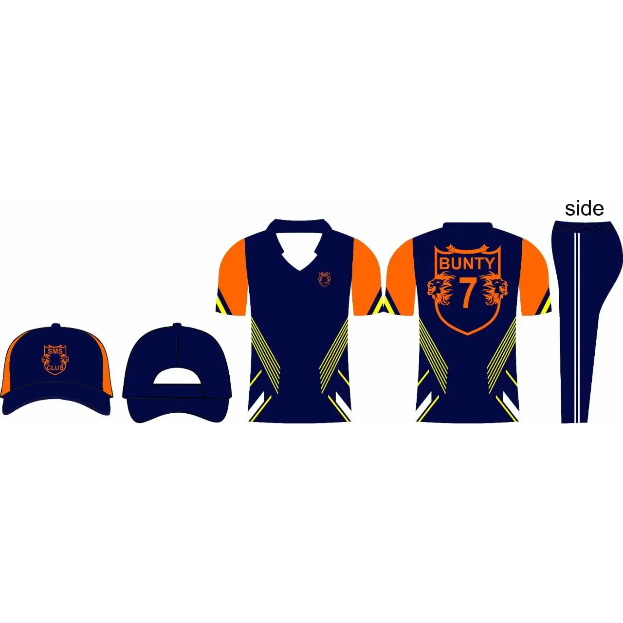 Cricket Custom Made Uniform Dark Navy Orange Jersey Trouser Cap - CLOTHING CUSTOM