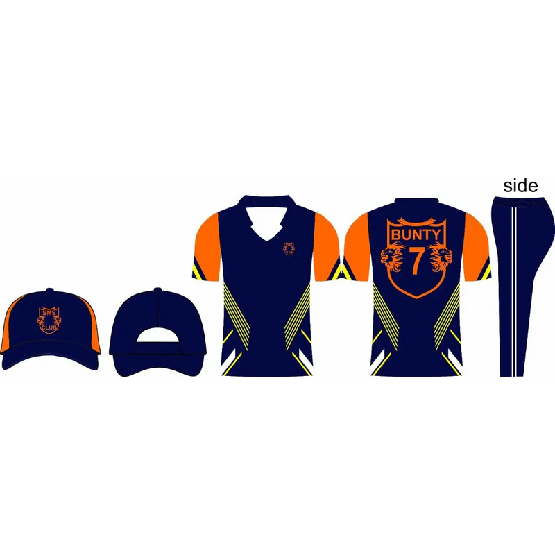 Cricket Custom Made Uniform Dark Navy Orange Jersey Trouser Cap - CLOTHING CUSTOM