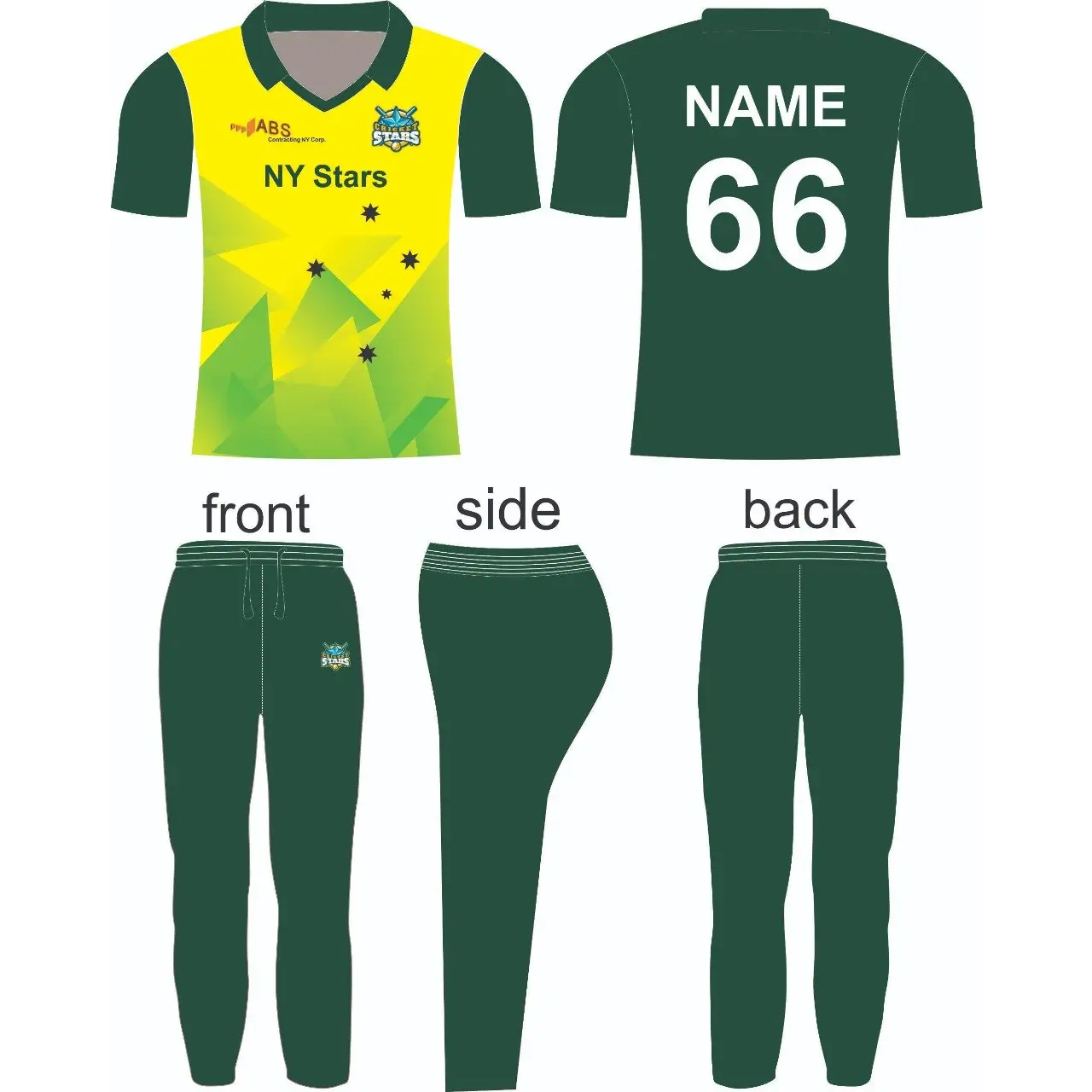 Cricket Custom Made Uniform Kit Dark Green Yellow - CLOTHING CUSTOM