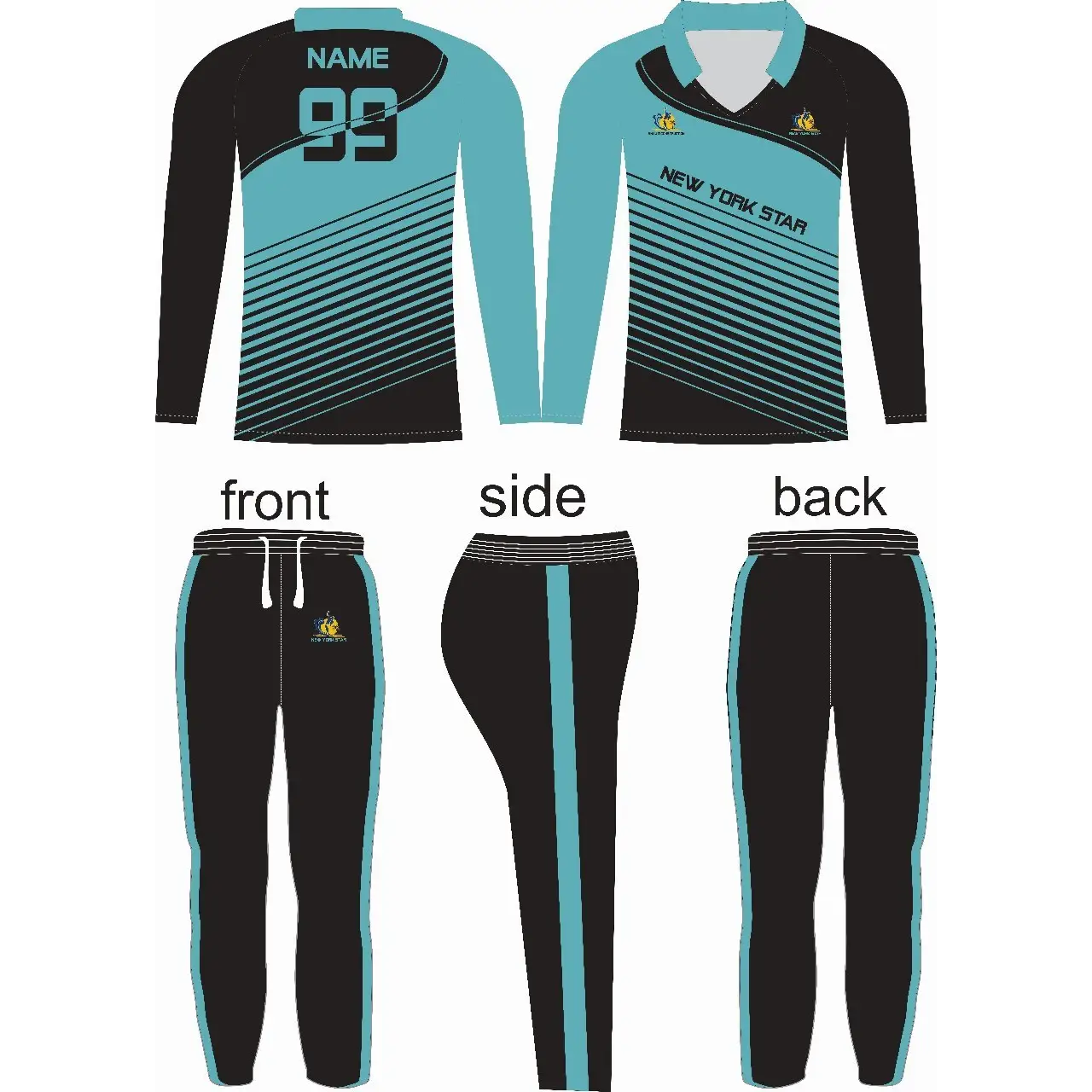 Cricket Kit Uniform Custom Made Clothing Light Blue & Black - CLOTHING CUSTOM