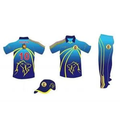 Cricket Kit Uniform Fully Customized Color Clothing Blue & Yellow 3 Piece Set