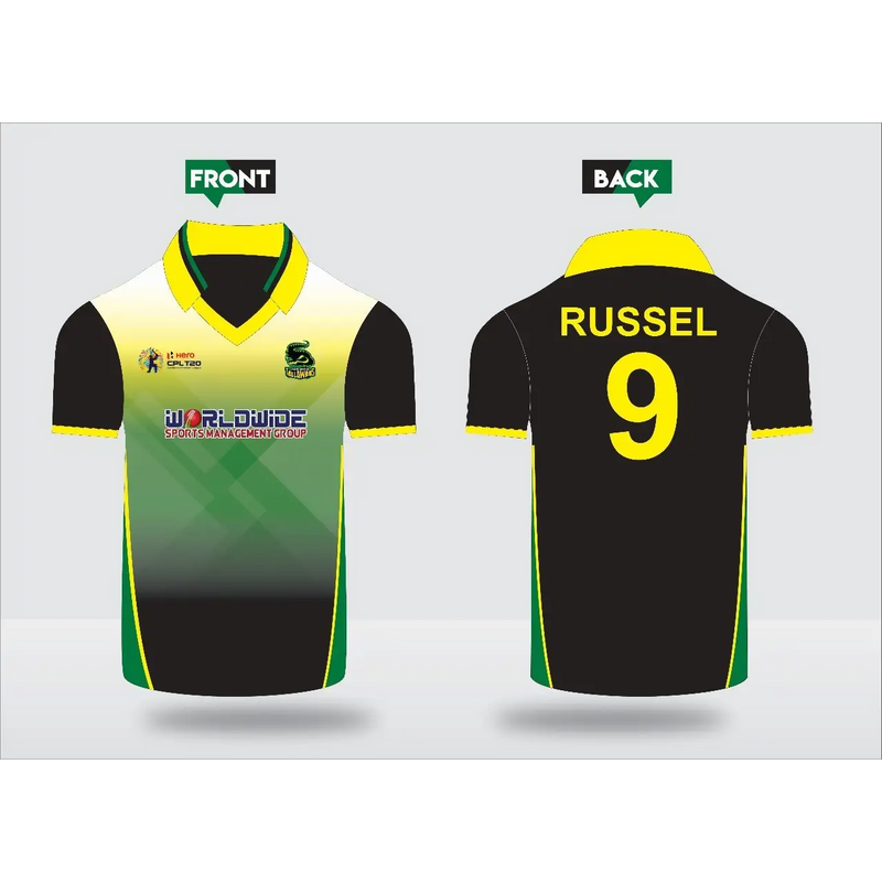 Cricket Shirt Custom Made Sublimation Dark Green Yellow - CLOTHING CUSTOM