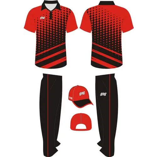 Cricket Shirt Trouser And Cap Customizable With Name -Black And Red - Custom Cricket Wear 3PC Full