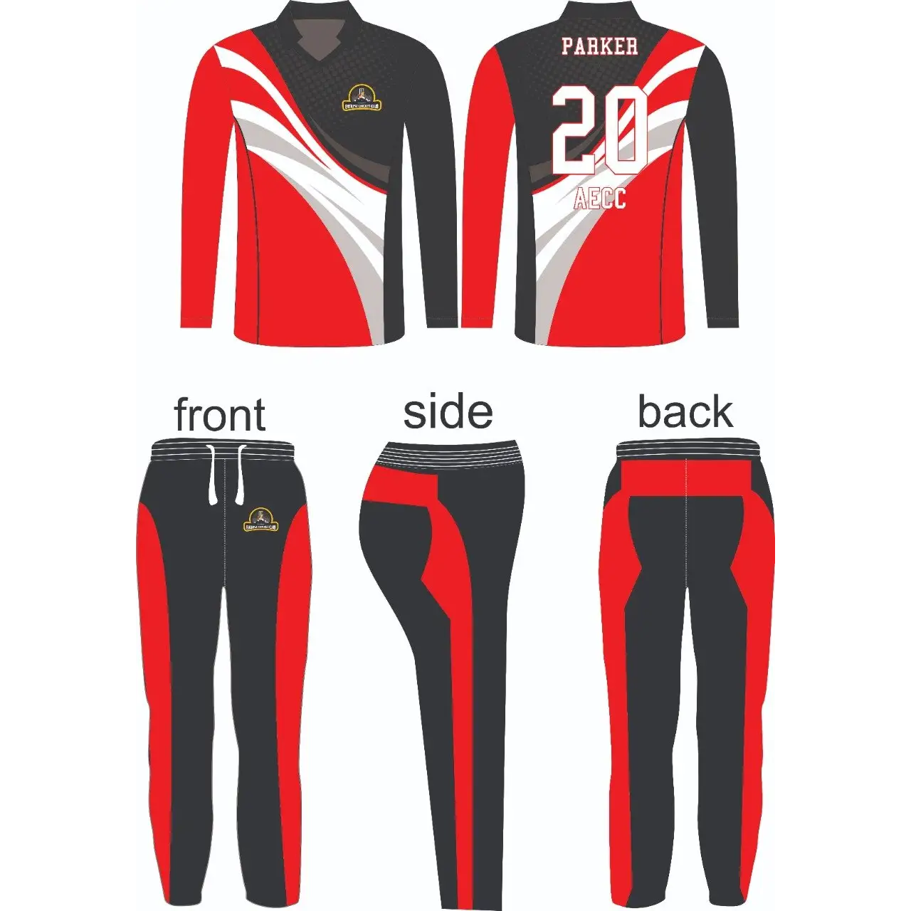 Cricket Sports Jersey Trouser Customized Black Red White - Various - CLOTHING CUSTOM