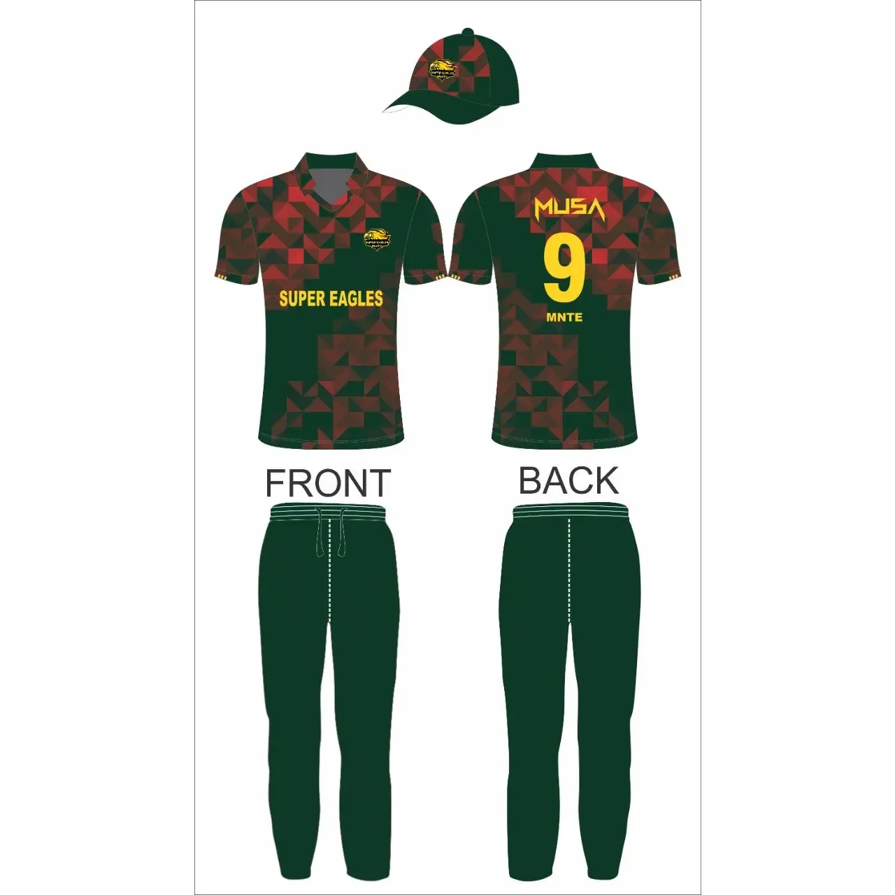 Cricket Uniform Kit Red Green Yellow Jersey Trouser Hat Sublimation - Chat/Call/email for price - CLOTHING CUSTOM