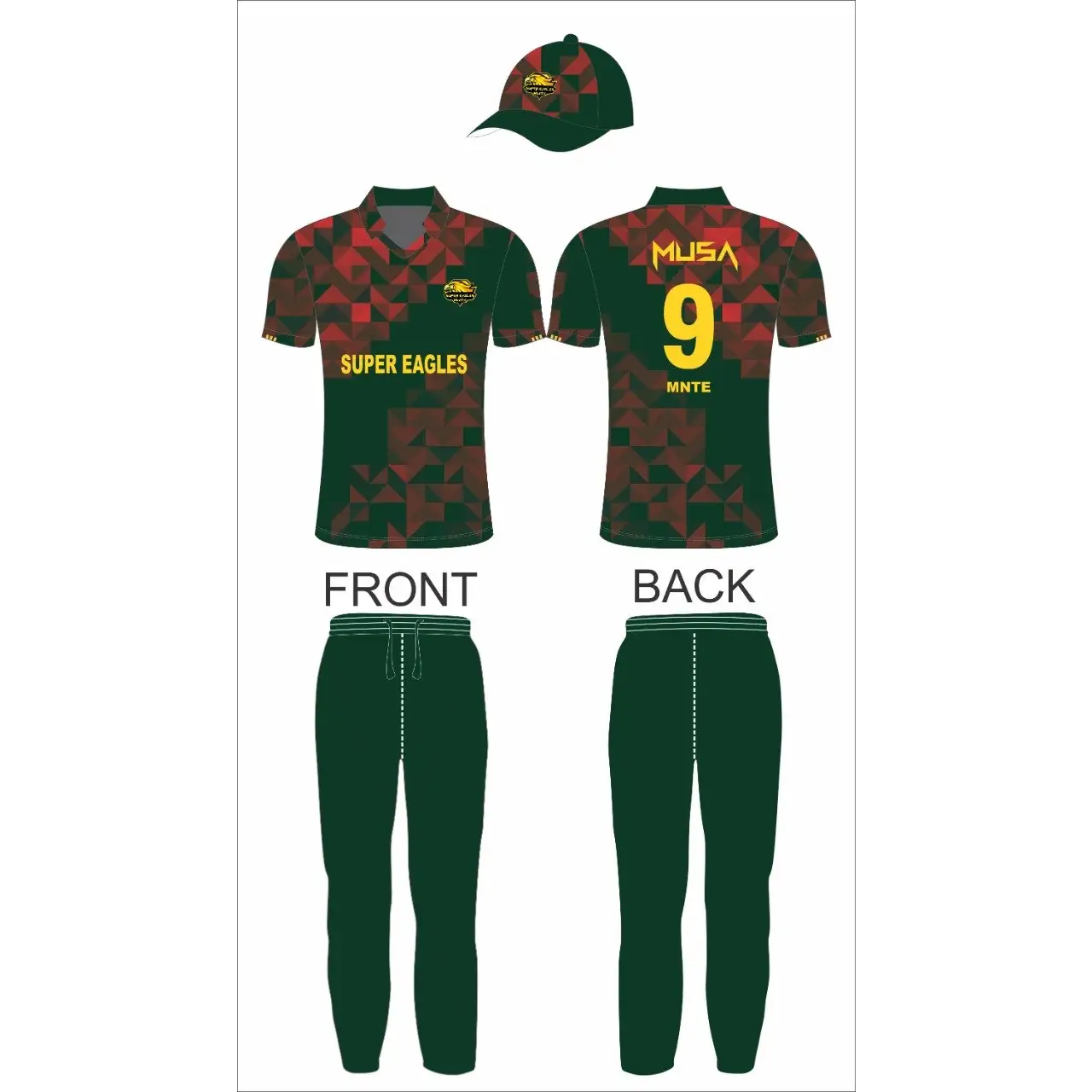 Cricket Uniform Kit Red Green Yellow Jersey Trouser Hat Sublimation