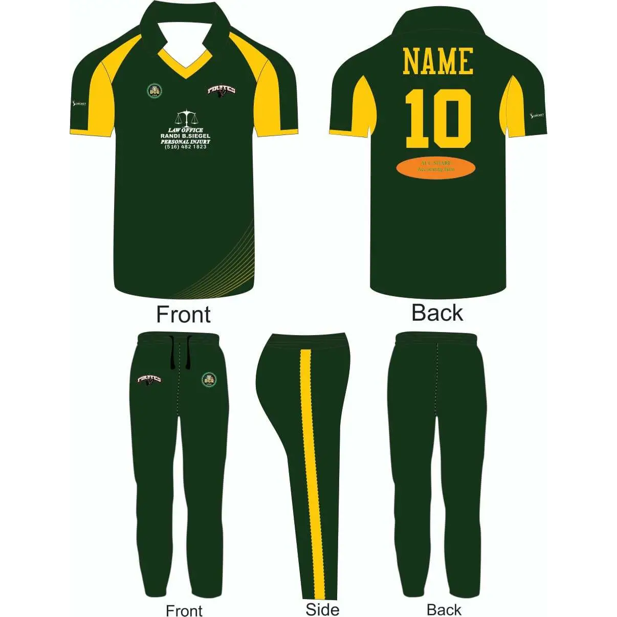 Cricket Uniform Shirt & Trouser Green Yellow Custom Made - CLOTHING CUSTOM