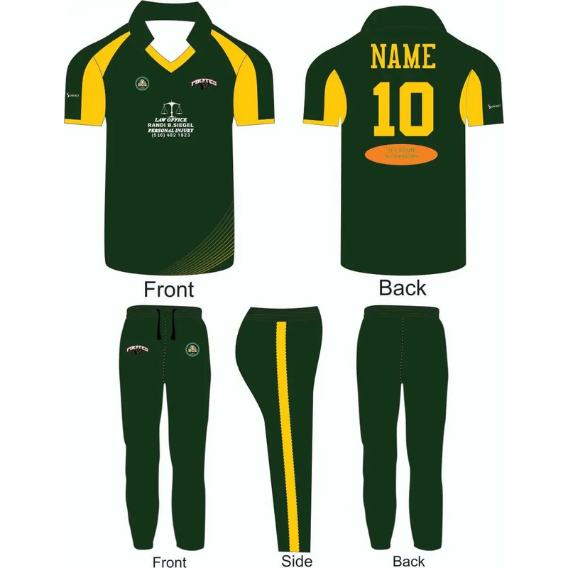 Cricket Uniform Shirt & Trouser Green Yellow Custom Made - CLOTHING CUSTOM