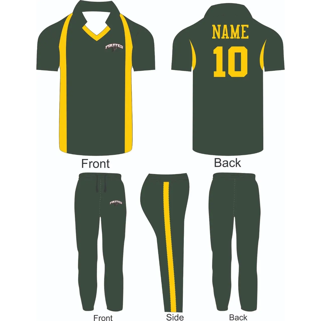 Cricket Uniform Shirt & Trouser Green Yellow Custom Made - CLOTHING CUSTOM