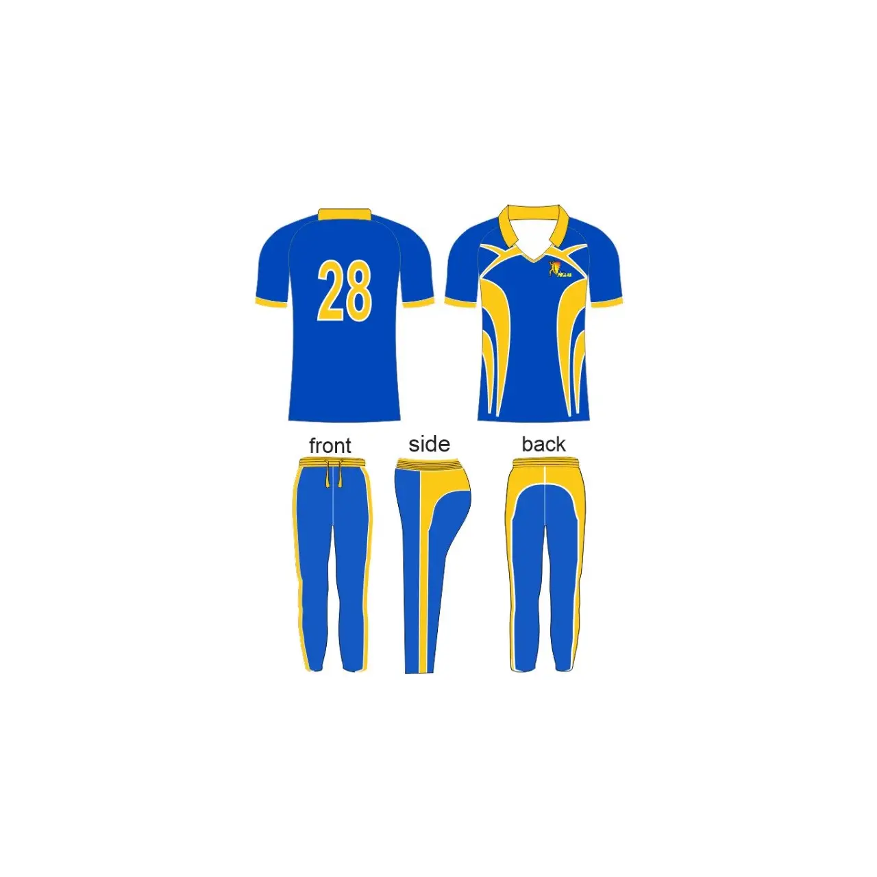 Cricket Uniforms Full Sublimation Custom Made Blue & Yellow - CLOTHING CUSTOM