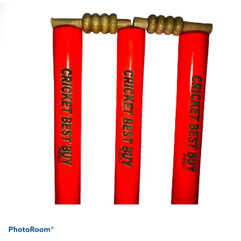 Cricket Wicket Stumps Red Pro Plus Wooden Stumps - STUMPS & BAILS
