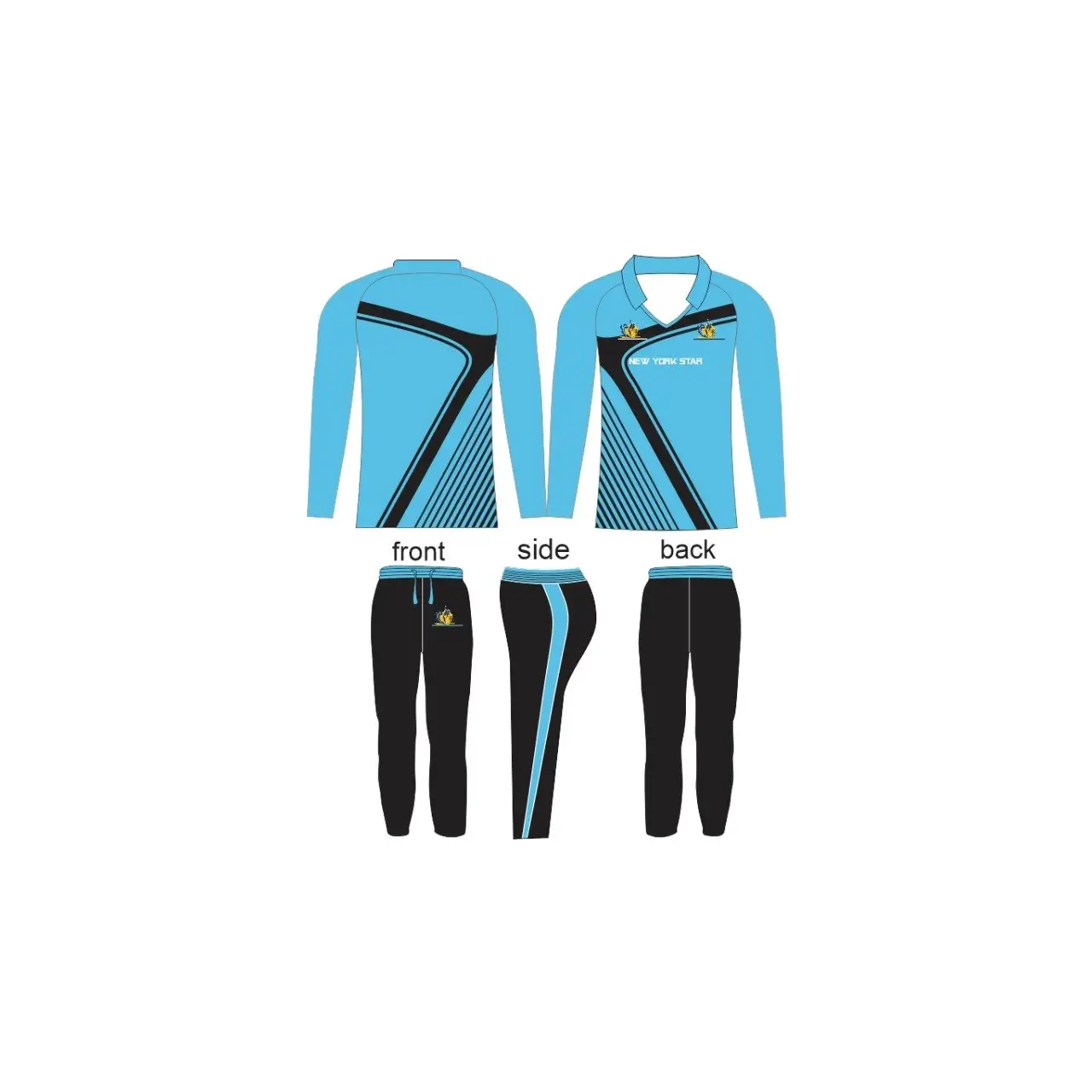 Custom Made Cricket Kit Jerseys Uniform full Sublimation Light Blue & Black - CLOTHING CUSTOM