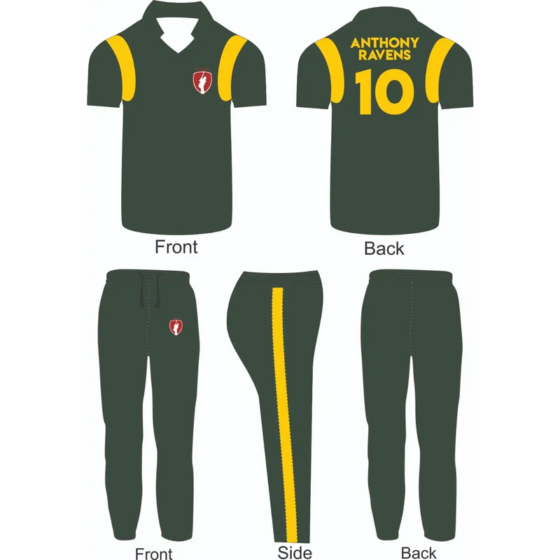 Custom Made Cricket Team Kit Jerseys Dark Green Yellow - CLOTHING CUSTOM