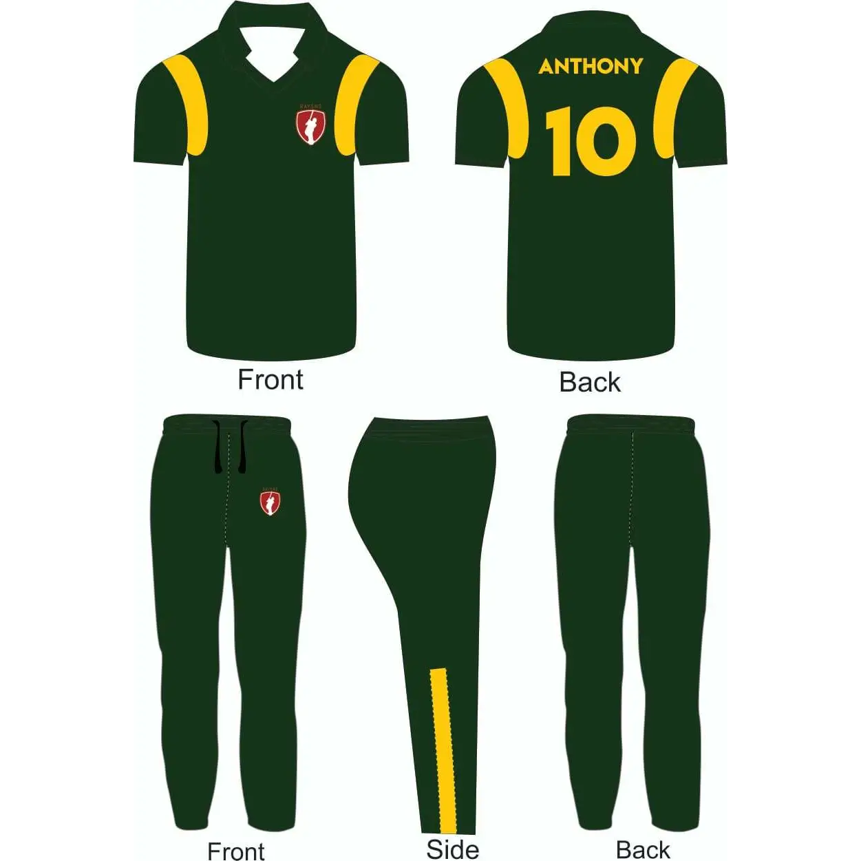 Custom Made Cricket Team Kit Jerseys Dark Green Yellow - CLOTHING CUSTOM