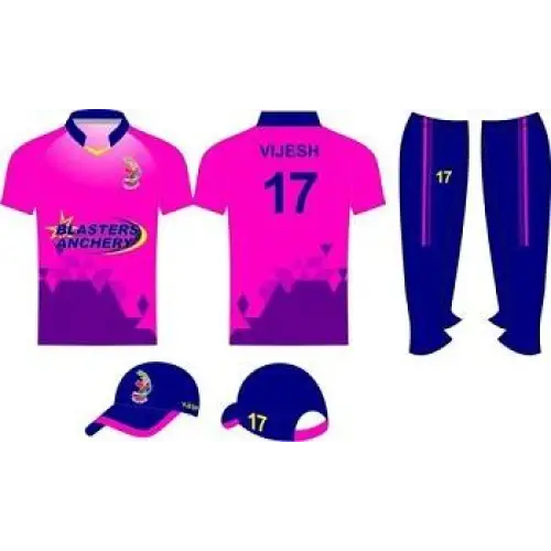 Custom Made Cricket Uniform Color Clothing Full Sublimation Pink & Blue 3 Piece Set